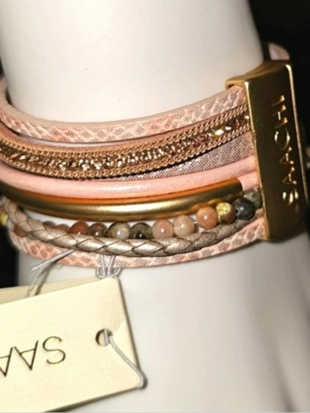 SAACHI Santa Monica Braided Leather Bracelet Opulent Stone  NWT